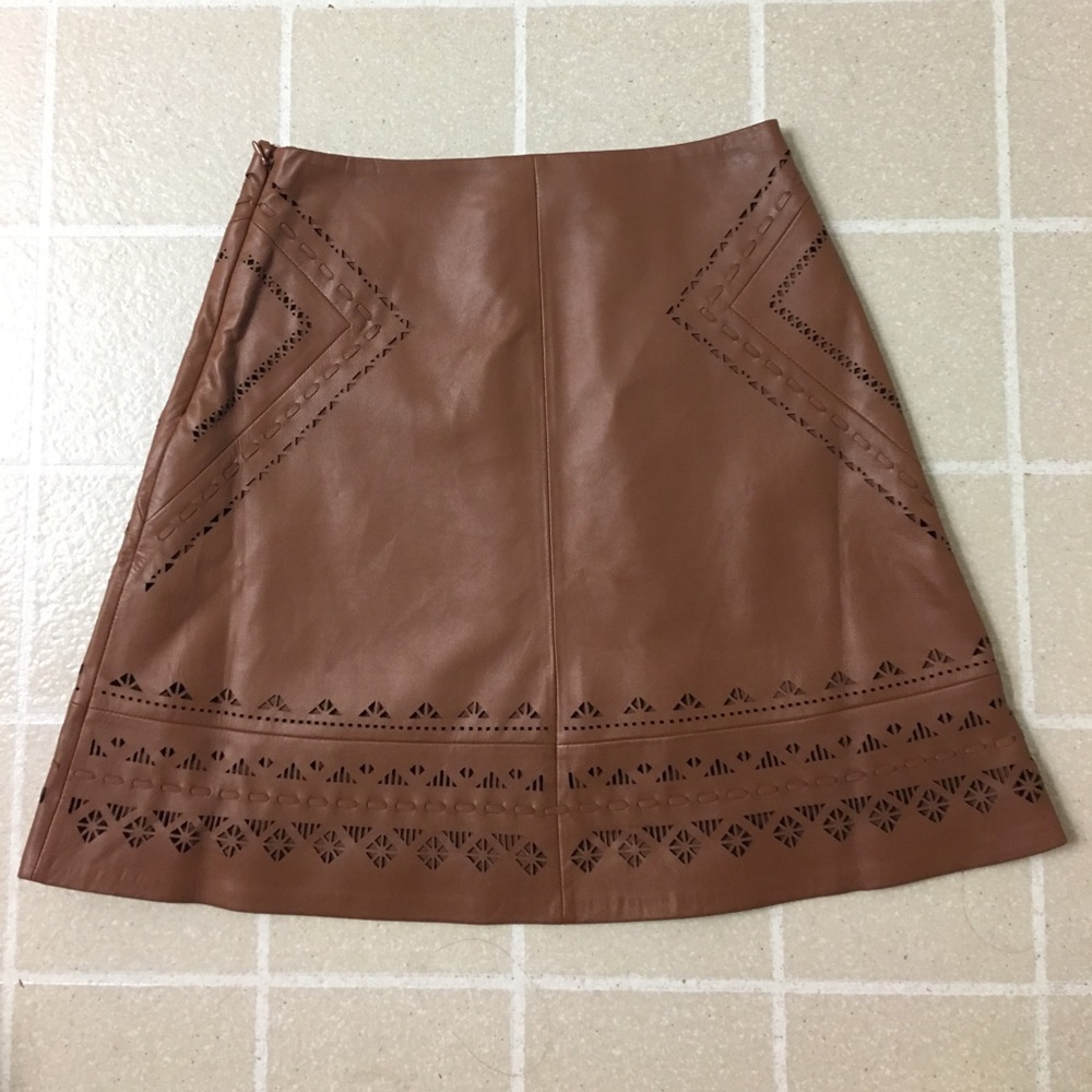WHBM laser-cut leather A-line skirt